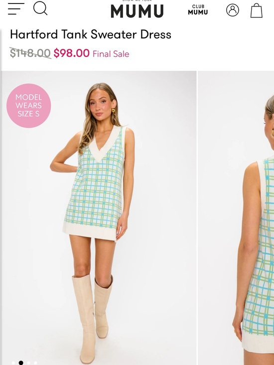 Show Me Your MuMu Dresses & Skirts - Mumu Sleeveless Plaid V-Neck Knit Tank Dress - White with Aqua & Olive